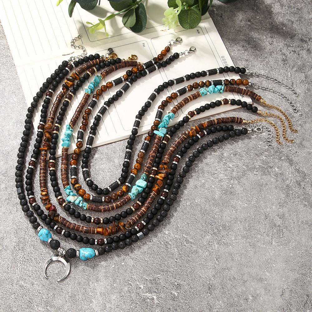 Bohemian Volcanic Stone and Coconut Shell Necklace