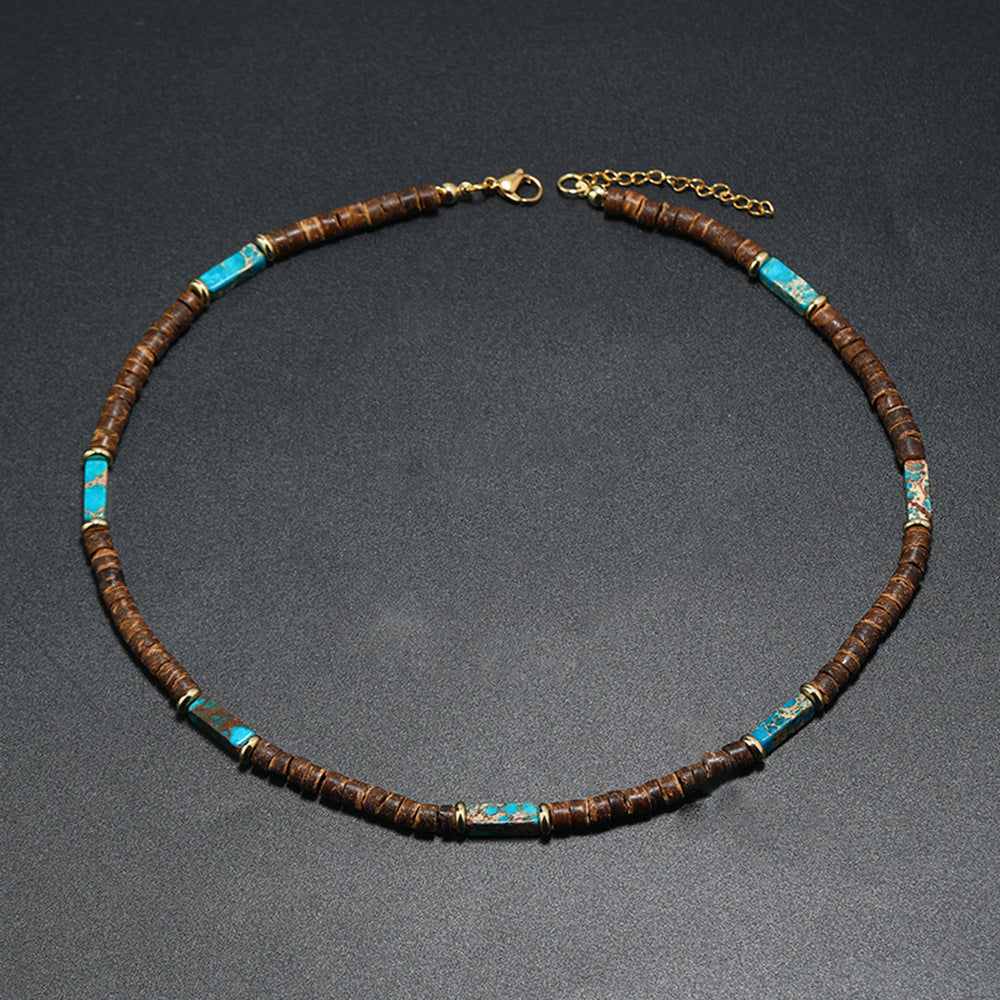 Bohemian Volcanic Stone and Coconut Shell Necklace