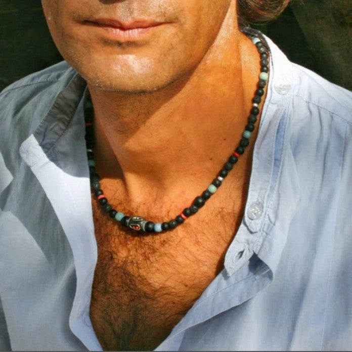 Ethnic style natural beaded stone necklace Tibetan round bead clavicle chain