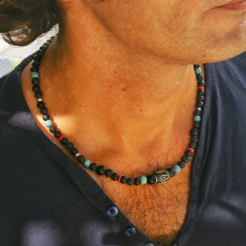 Ethnic style natural beaded stone necklace Tibetan round bead clavicle chain