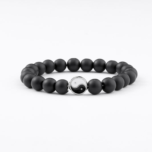 Tai Chi Yin Yang White Turquoise Bracelet Matte Black Handmade Beaded Bracelet