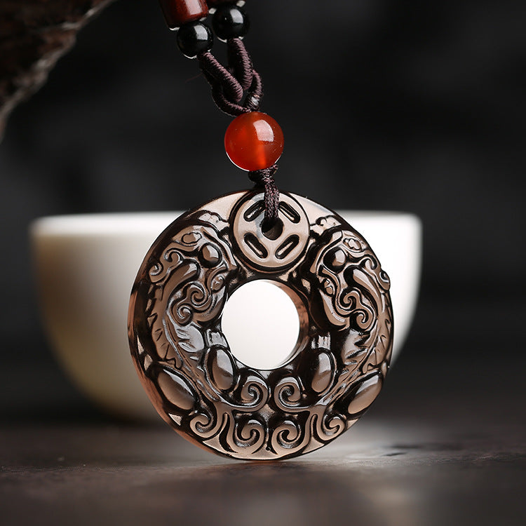 Natural 7A-Grade Ice Obsidian Double Pixiu Crystal Pendant