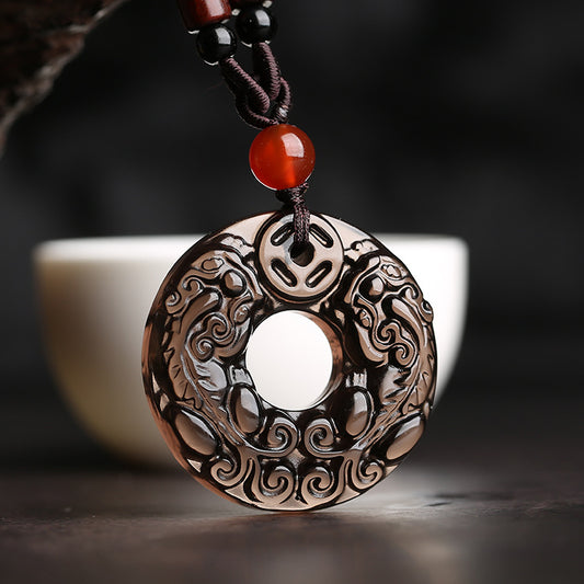 Natural 7A-Grade Ice Obsidian Double Pixiu Crystal Pendant