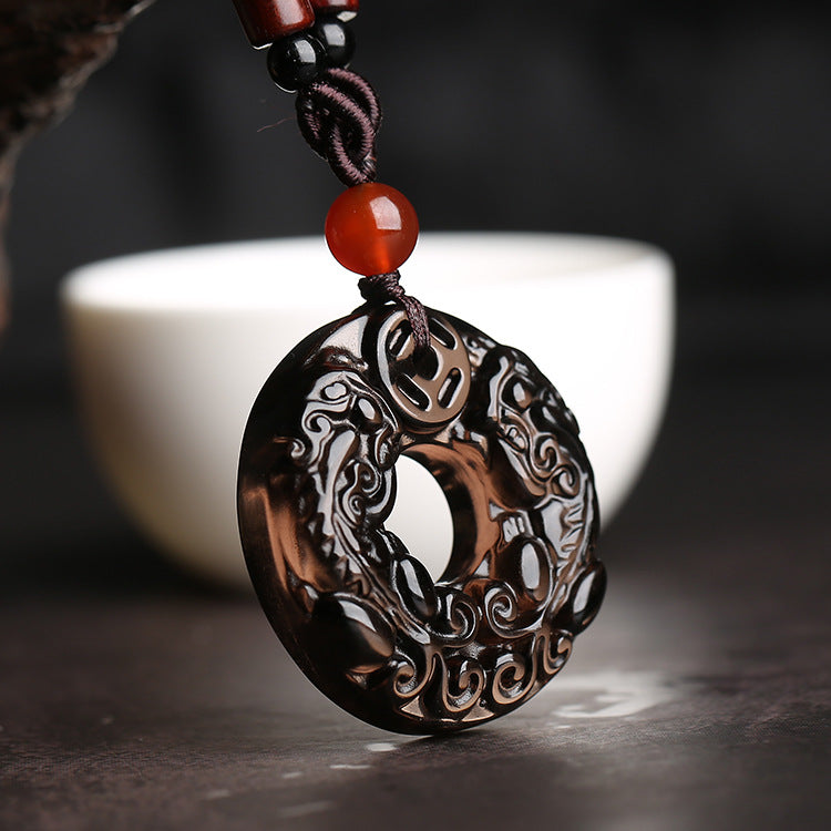 Natural 7A-Grade Ice Obsidian Double Pixiu Crystal Pendant