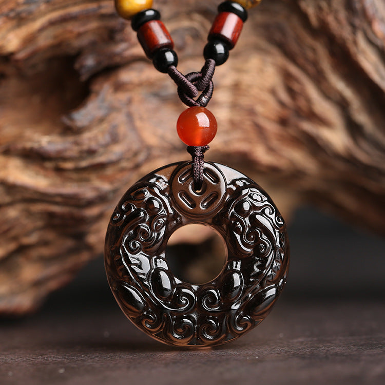 Natural 7A-Grade Ice Obsidian Double Pixiu Crystal Pendant