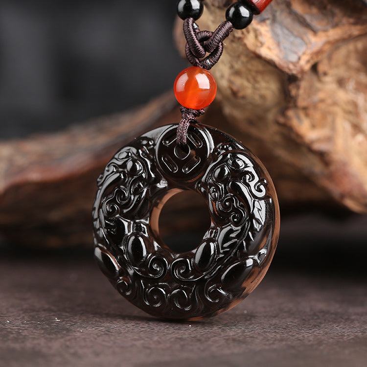 Natural 7A-Grade Ice Obsidian Double Pixiu Crystal Pendant