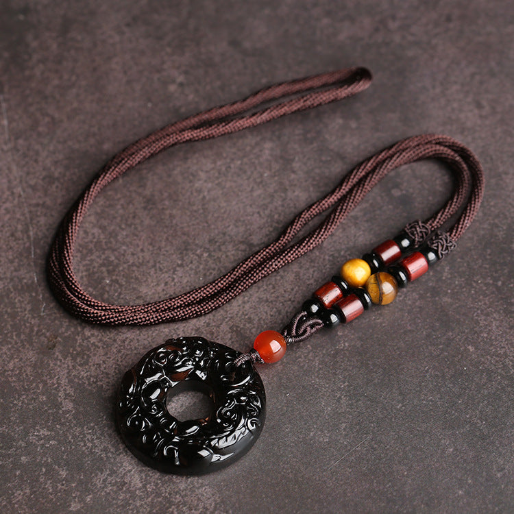 Natural 7A-Grade Ice Obsidian Double Pixiu Crystal Pendant