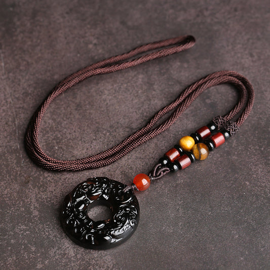 Natural 7A-Grade Ice Obsidian Double Pixiu Crystal Pendant