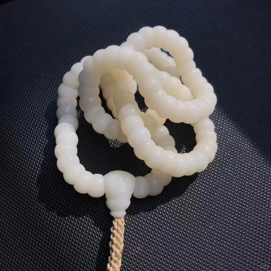 DIY Tibetan-Style Angled Cut White Jade Bodhi Bracelet 108 Beads Bracelet  – Stress Relief & Smooth Finish