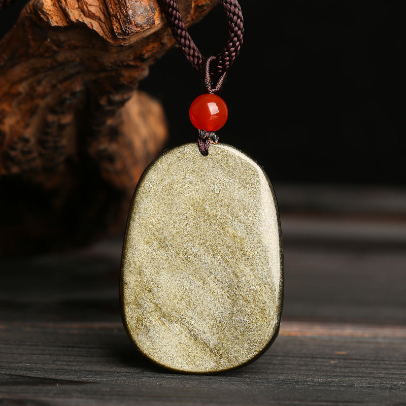 Natural crystal gold obsidian dragon pendant necklace