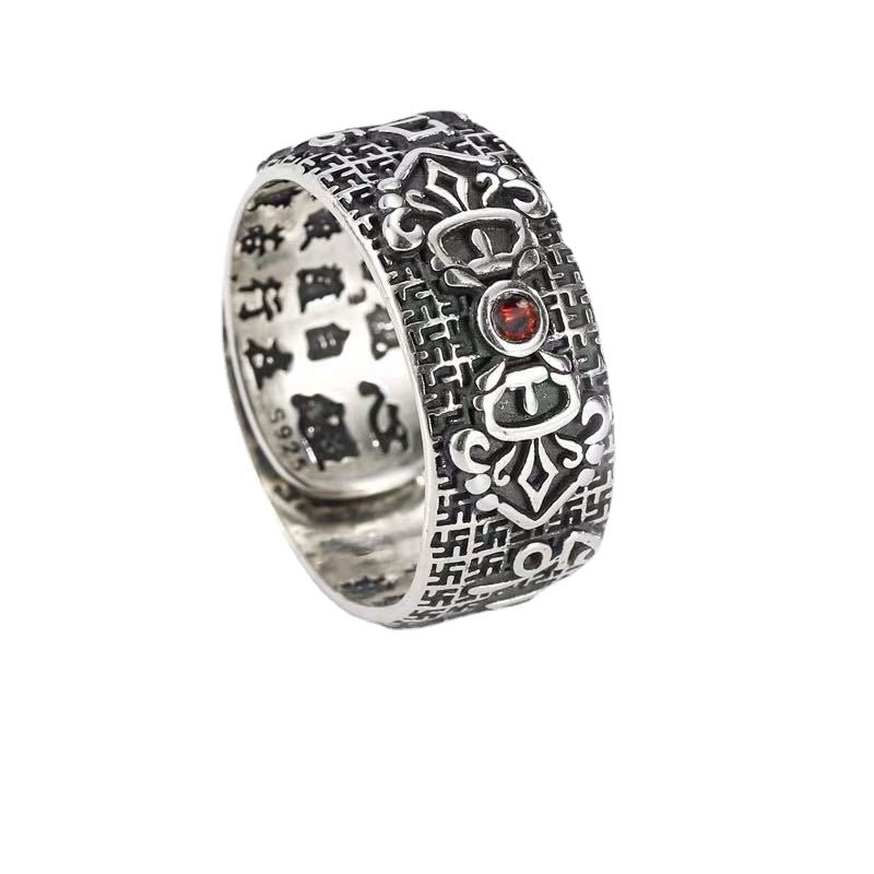 Wealth-attracting garnet Pixiu S925 silver Ring