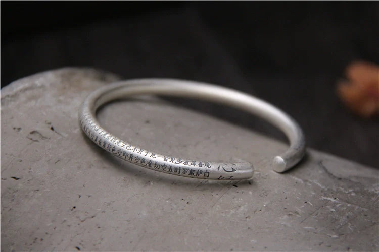 S999 sterling silver retro style bracelet men's sterling silver heart sutra open bracelet