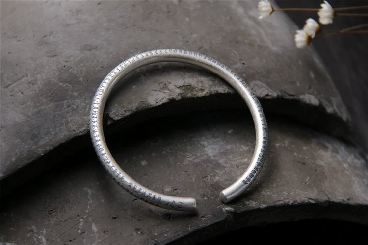 S999 sterling silver retro style bracelet men's sterling silver heart sutra open bracelet