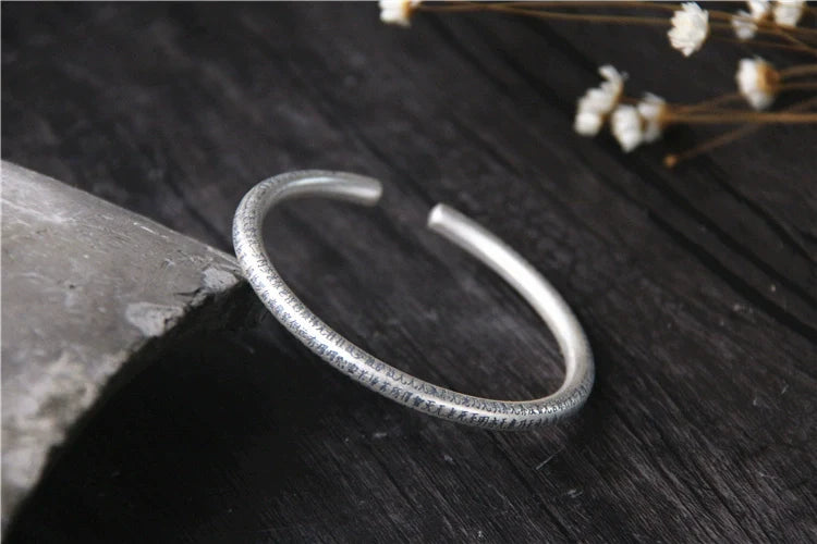 S999 sterling silver retro style bracelet men's sterling silver heart sutra open bracelet