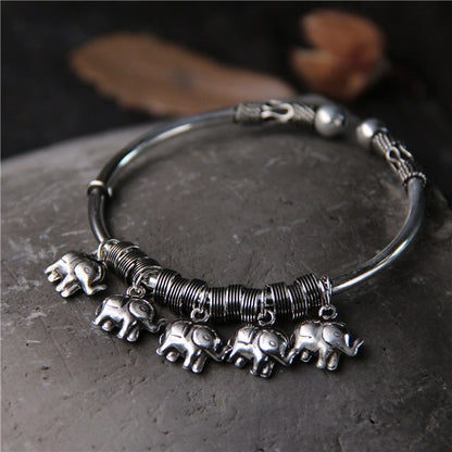 S925 sterling silver vintage handmade elephant open bracelet