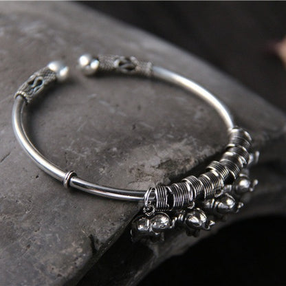 S925 sterling silver vintage handmade elephant open bracelet
