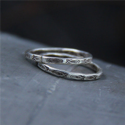 S925 sterling silver ring a group of small fish pure handmade fish thin ring