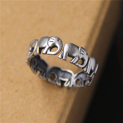 Vintage S925 Silver Adjustable Lucky Elephant Ring – Matte Finish