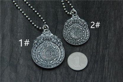 S925 sterling silver vajra pendant with twelve zodiac animals and eight trigrams