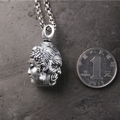 S999 sterling silver necklace double-sided Buddha and devil switching pendant
