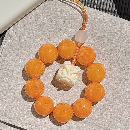 Carved Six-Syllable Mantra Bodhi bracelet cute bag pendant car keychain mobile phone chain (cat claw, lion head ）style