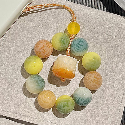 Carved Six-Syllable Mantra Bodhi bracelet cute bag pendant car keychain mobile phone chain (cat claw, lion head ）style