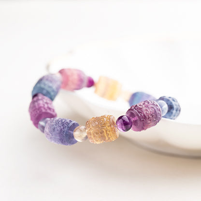 Candy color carved pattern bracelet healing natural crystal stone colorful fluorite bracelet