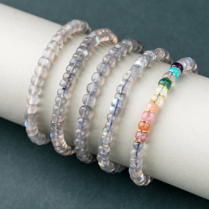 Natural Gray Moonstone Straight-cut Bracelet, Bucket Bead Diagonal-cut Bracelet for Women