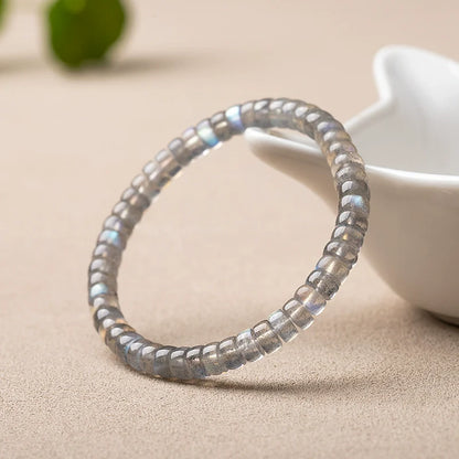 Natural Gray Moonstone Straight-cut Bracelet, Bucket Bead Diagonal-cut Bracelet for Women