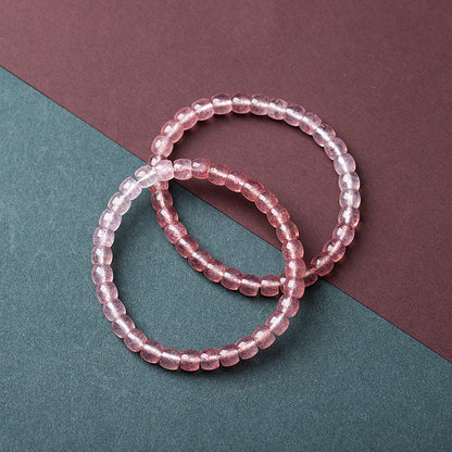 Natural Strawberry Quartz Barrel Bead Bracelet - Transparent and Radiant Red