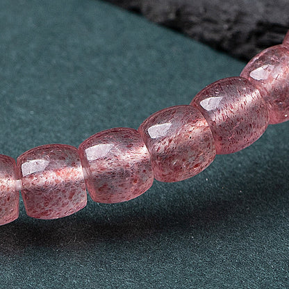 Natural Strawberry Quartz Barrel Bead Bracelet - Transparent and Radiant Red