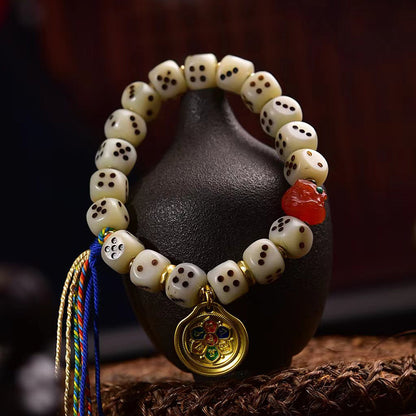 Natural Camel Bone Carved Dice Bracelet – Tibetan Style Vintage Unisex Bracelet