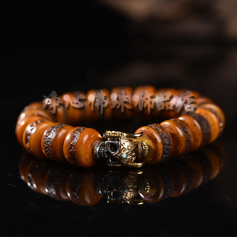 Tibetan Ox Bone Bracelet Single Loop Barrel Bead Unisex Bracelet