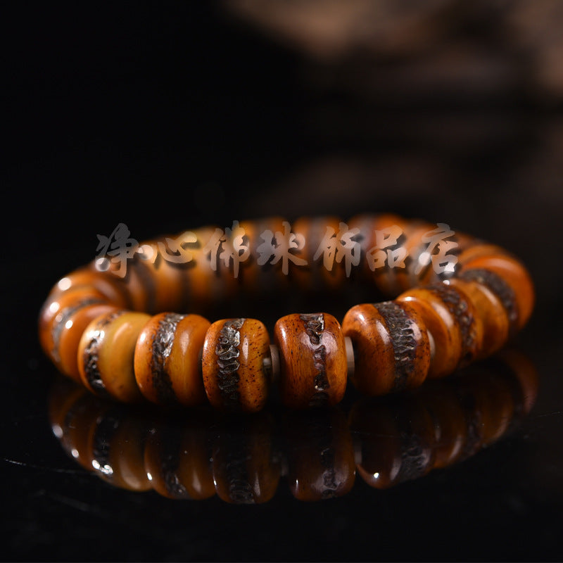 Tibetan Ox Bone Bracelet Single Loop Barrel Bead Unisex Bracelet