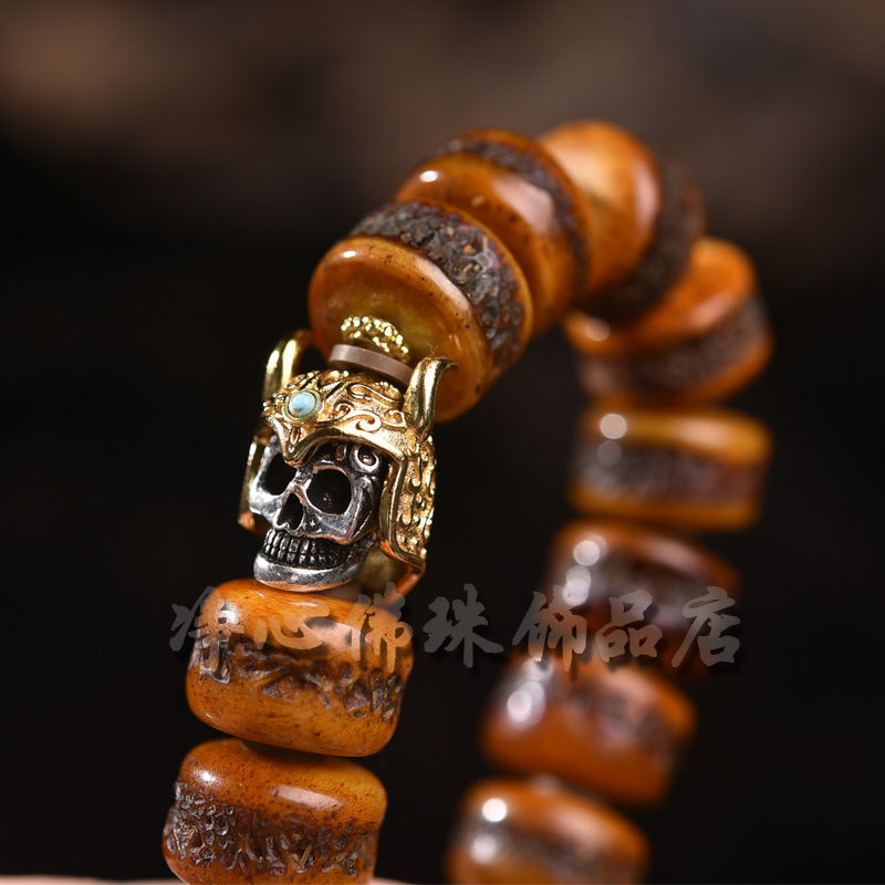 Tibetan Ox Bone Bracelet Single Loop Barrel Bead Unisex Bracelet