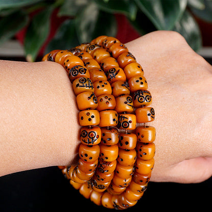 Yak bone cute skull barrel bead shape oily 108 beads long string bracelet pendant（Multiple options available）