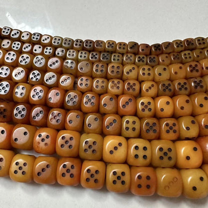 Tibetan carved ox bone dice Buddhist beads bracelet with 108 beads