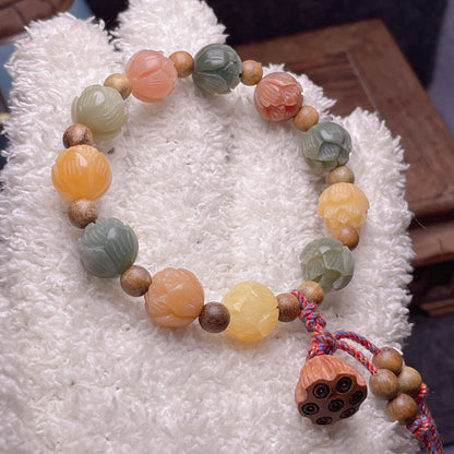 Colorful Lotus Bodhi Root Bracelet White Jade Bodhi 12-13mm
