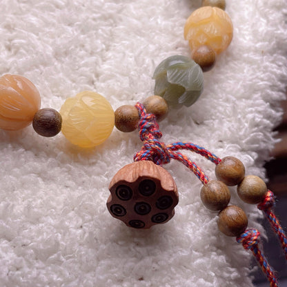 Colorful Lotus Bodhi Root Bracelet White Jade Bodhi 12-13mm