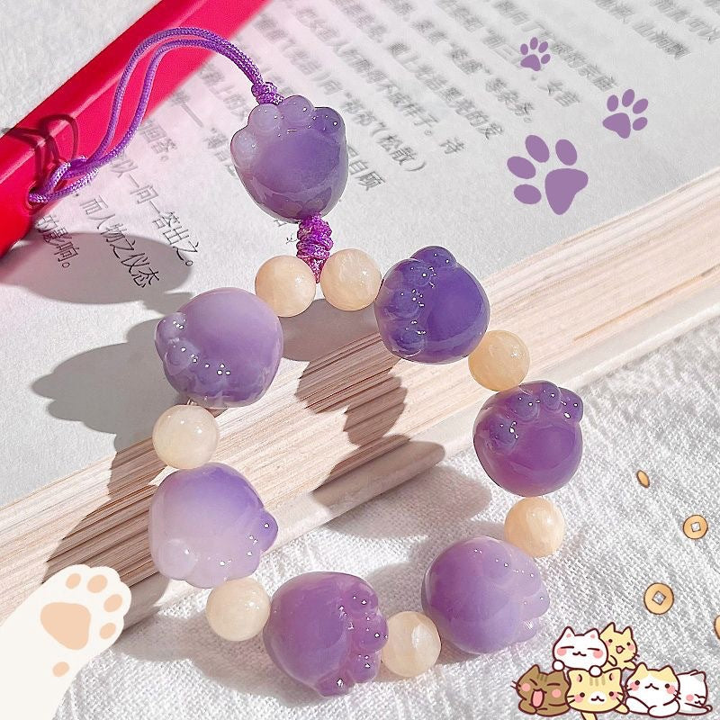 Carved Cat Paw Bodhi Bracelet Cute Bag Pendant Car Keychain Mobile Phone Chain