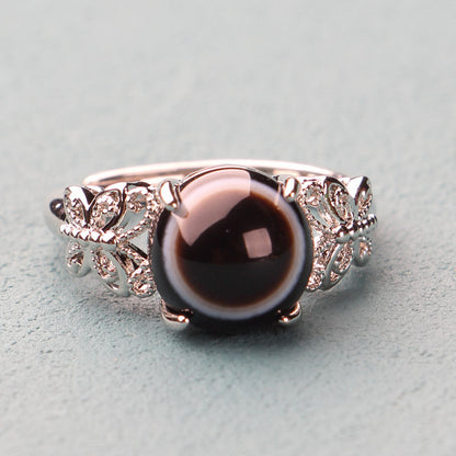 Agate eyeball ring for men and women inlaid with agate beads Eyeball ring