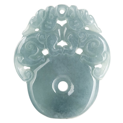 Natural Grade A Jade Blue Water Double Pixiu Peace Buckle Pendant Icy Jade