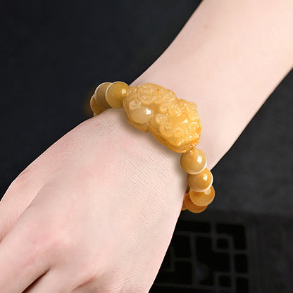 Natural Gold Jade Pixiu Bracelet - Protecting Wealth, Good Luck and Astuteness