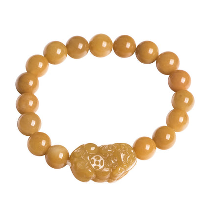 Natural Gold Jade Pixiu Bracelet - Protecting Wealth, Good Luck and Astuteness