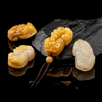 Natural gold Jade Pixiu Pendant – Brings Wealth and Good Luck