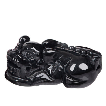 Natural Burmese Grade A Black Ice Jade Pixiu Pendant – A Timeless Symbol of Power, Prosperity, and Mystery