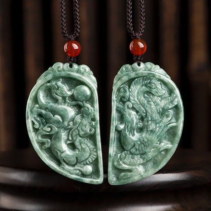 Natural A-Grade Jade Dragon and Phoenix Couple Pendant – A Symphony of Love, a Match Made in Heaven