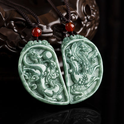 Natural A-Grade Jade Dragon and Phoenix Couple Pendant – A Symphony of Love, a Match Made in Heaven