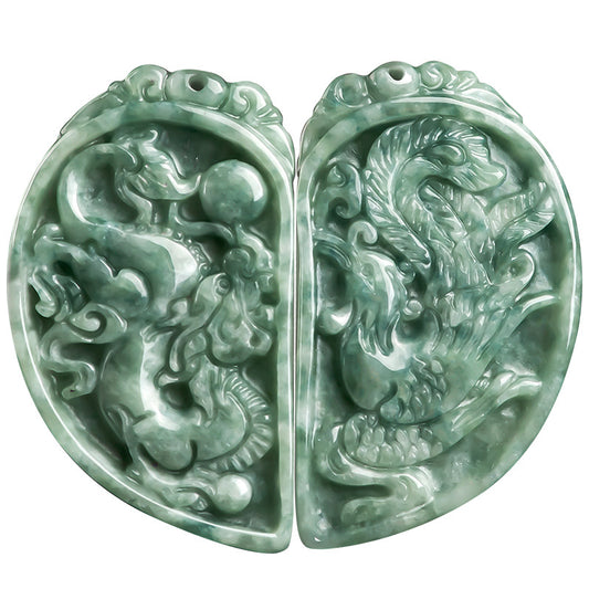Natural A-Grade Jade Dragon and Phoenix Couple Pendant – A Symphony of Love, a Match Made in Heaven