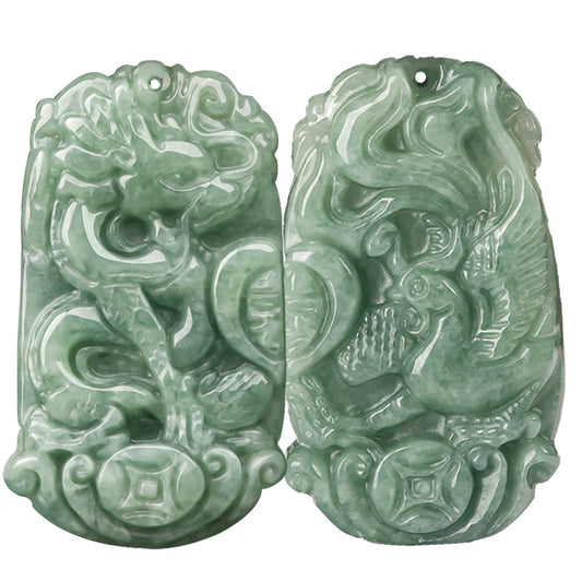 Natural A-Grade Jade Dragon and Phoenix Couple Pendant – A Symphony of Love, a Match Made in Heaven